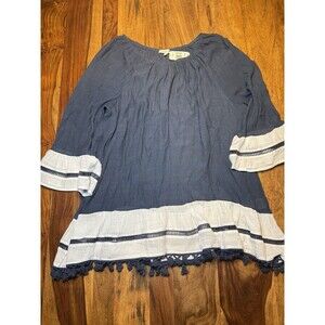 Indigo Soul Size 2XL navy blue white hippie boho beach cottagecore folk Tunic